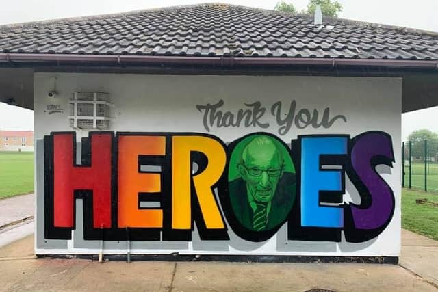 Thank you artwork also on the pavilion, completed by Street Arts Hire Ltd.