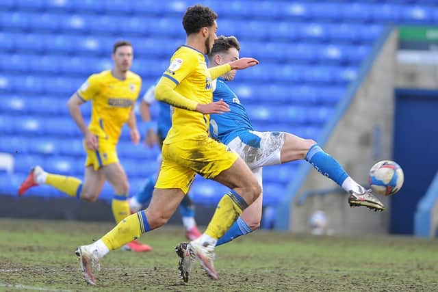 Sammie Szmodics lobbed this chance to complete a Posh hat-trick against AFC Wimbledon over the bar.  Photo: David Lowndes.