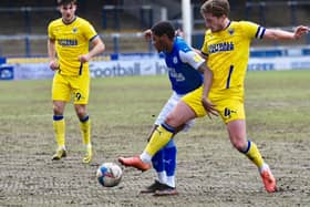 Reece Brown in action for Posh against Wimbledon. Photo; David Lowndes.