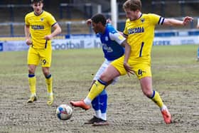 Posh midfielder Reece Brown (blue) is fit and could play at Plymouth. Photo: David Lowndes.