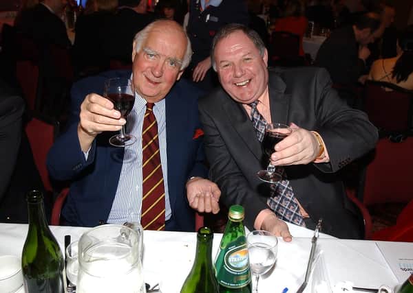 Peter Boizot (left) and Barry Fry at a PT Sports Awards dinner.