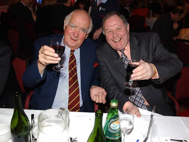 Peter Boizot (left) and Barry Fry at a PT Sports Awards dinner.