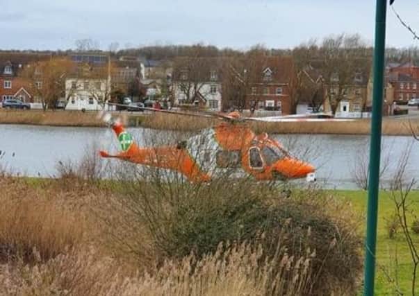 The Air Ambulance landed in Braymere Road, last week (February 23).