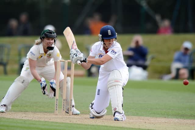 Charlotte Edwards batting for England against Australia in an Ashes Test. Photo: Tony Marshall PA.