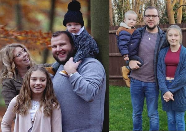 Daniel pictured with his family before and after his weight loss. First picture courtesy Dan Waters Photography.