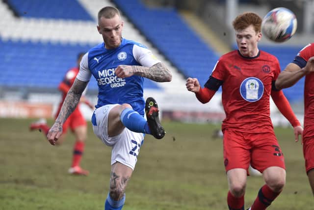 Joe Ward in action for Posh against Wigan. Photo: David Lowndes.