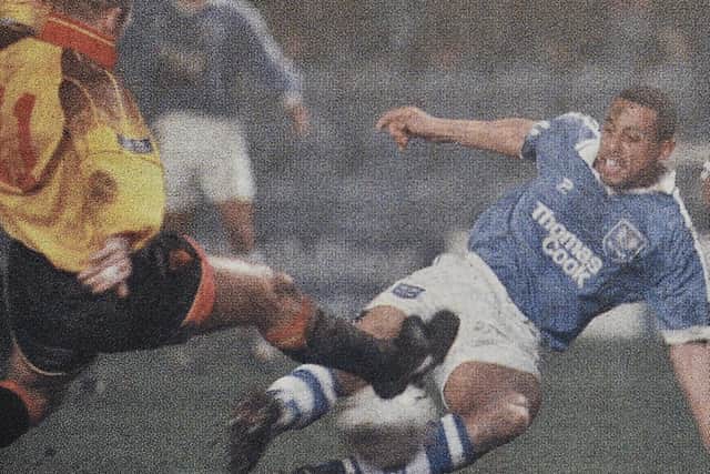 Ken Charlery scores against Watford in 1997.