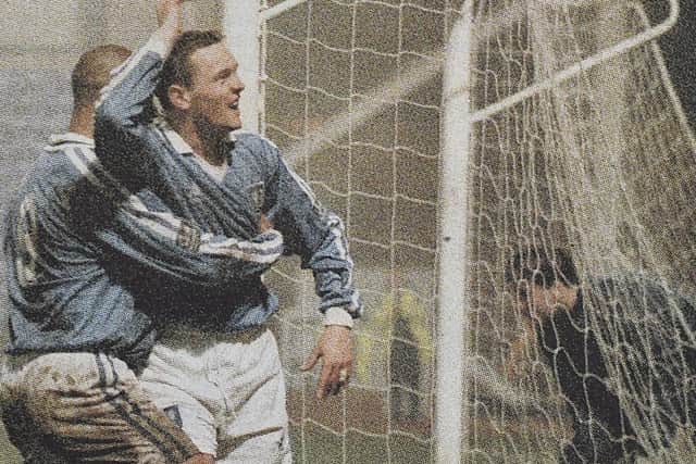 Aidy Boothroyd celebrates his goal for Posh against Watford in 1997.