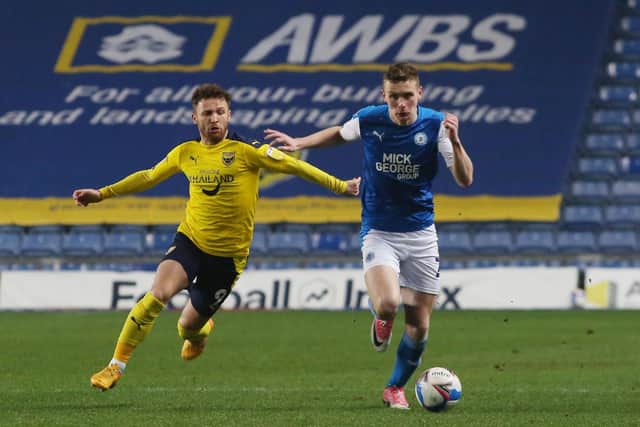 Ethan Hamilton in action for Posh at Oxford last night. Photo: Joe Dent/theposh.com.