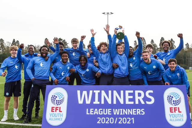 Posh Under 18s celebrate their Youth Alliance title success. Photo: Joe Dent/theposh.com.