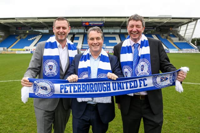 Posh co-owners, from left, Darragh MacAnthony, Stewart 'Randy' Thompson and Dr Jason Neale.