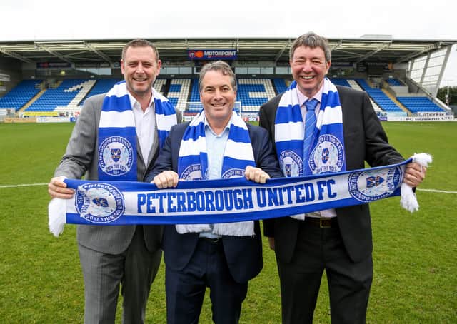 Posh co-owners, from left, Darragh MacAnthony, Stewart 'Randy' Thompson and Dr Jason Neale.