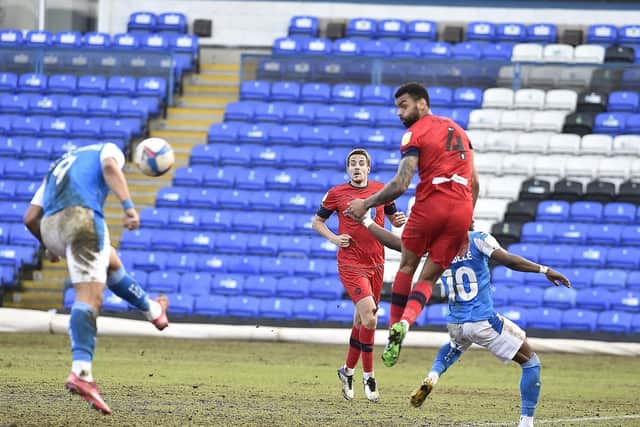 Jonson Clarke-Harris scores for Posh against Wigan on February 27.
