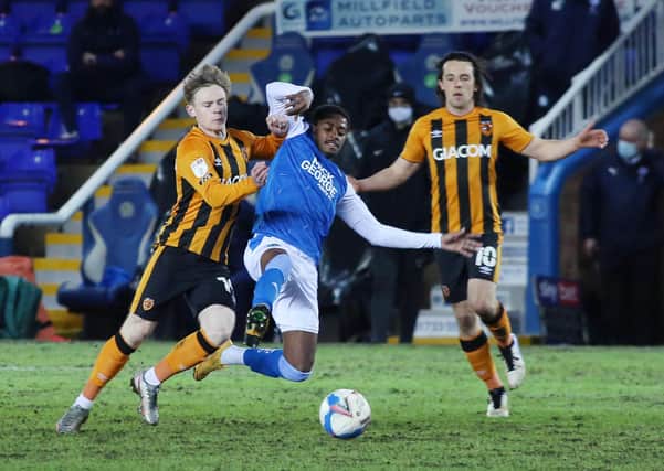 Posh goalscorer Reece Brown in action against Hull City. Photo: Joe Dent/theposh.com.