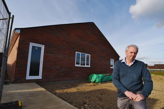Peterborough Sports chairman Grant Biddle outside the new clubhouse at the Bee Arena. Photo: David Lowndes.