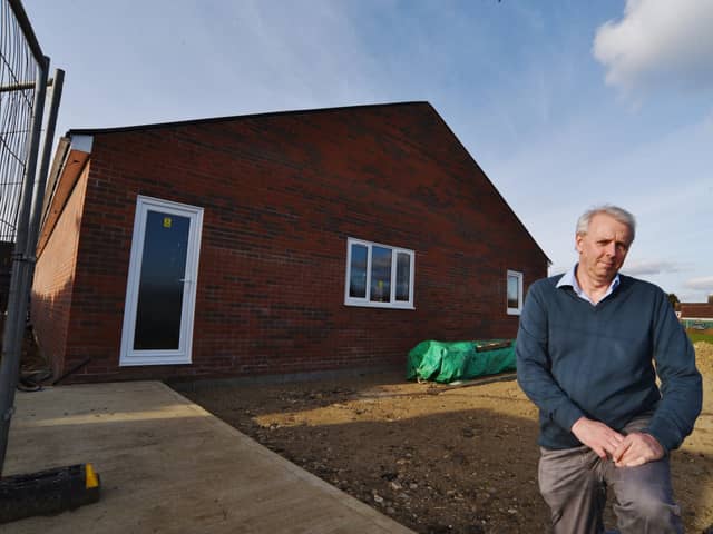 Peterborough Sports chairman Grant Biddle outside the new clubhouse at the Bee Arena. Photo: David Lowndes.