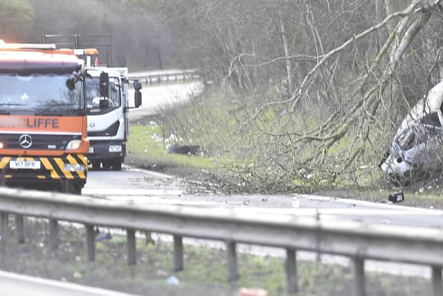 The scene of the accident on the northbound carriageway of the A1 between Wittering and Wothorpe.