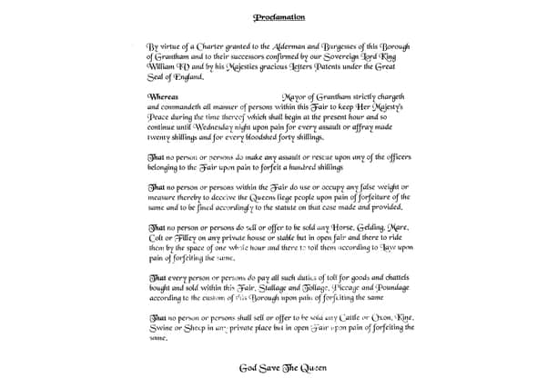 This is the Grantham version of the fair proclamation. The Stamford version is similar, substituting the town's name. EMN-210316-160731001