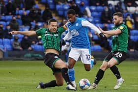 Reece Brown in action for Posh against Rochdale in December.