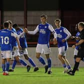 Posh celebrate a goal for captain Charlie O'Connell in the second round FA Youth Cup win at Altrincham.