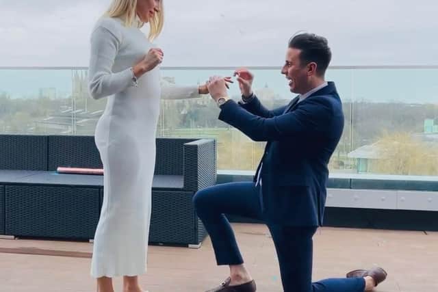 Joseph Valente and Megan Clarke announce their engagement on Valentine's Day 2021.
