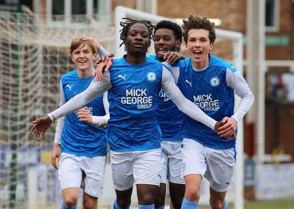 Nicky Gyimah-Bio celebrates the winning goal for Posh against Doncaster in the FA Youth Cup. Photo: Joe Dent/theposh.com.