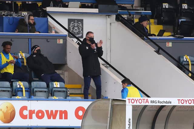 Peterborough United Manager Darren Ferguson in the stands at Rochdale.  Photo: Joe Dent/theposh.com.