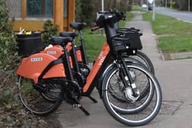 E-bike for hire at Oundle Road, Peterborough -  near the Gordon Arms pub. EMN-210503-170924009