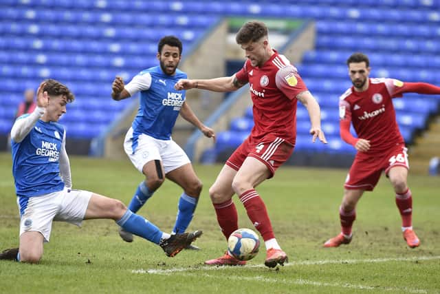 Harrison Burrows in action for Posh against Accrington. Photo: David Lowndes.