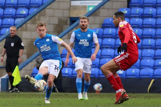 Louis Reed in action for Posh against Accrington. Photo: Joe Dent/theposh.com.