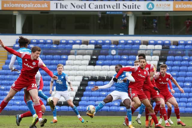 Idris Kanu completes the scoring in the 7-0 Posh win over Accrington. Photo: Joe Dent/theposh.com.