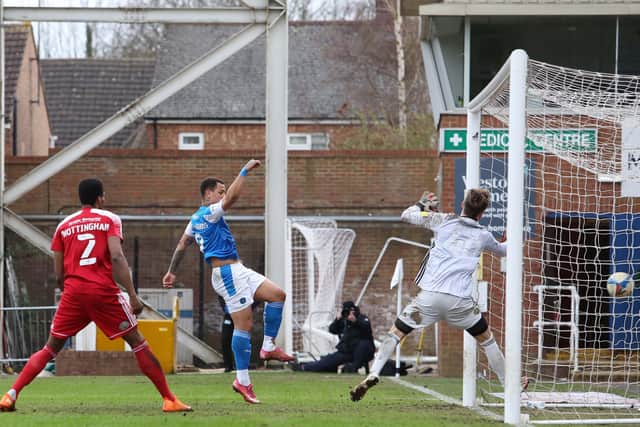 Jonson Clarke-Harris completes his hat-trick for Posh against Accrington. Photo: Joe Dent/theposh.com.