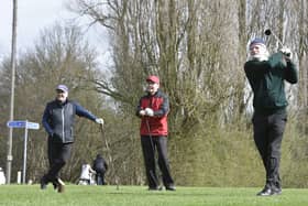 Simon Taylor tees off for the first time since December at Orton Meadows.