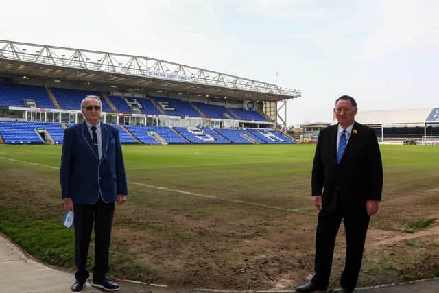 Peterborough City Council leader Cllr John Holdich and Posh chief executive Bob Symns on the day the contracts were signed