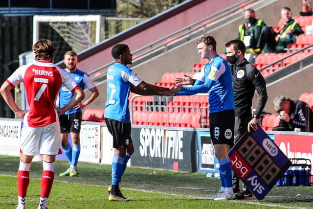 Posh midfielder Jack Taylor (right) makes a welcome return from injury after a seven-game absence. He replaced Reece Brown at Fleetwood. Photo: Joe Dent/theposh.com.