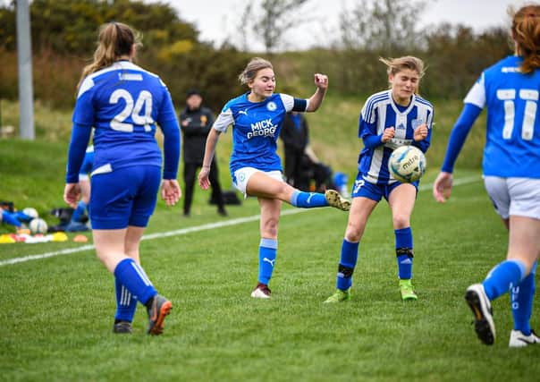 Action from Posh Girls Under 16s v Eynesbury Rovers. Photo: James Richardson.