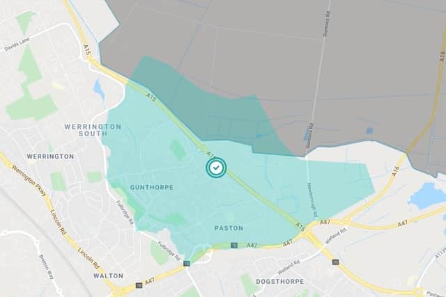 The area of Peterborough affected by a power cut earlier today.