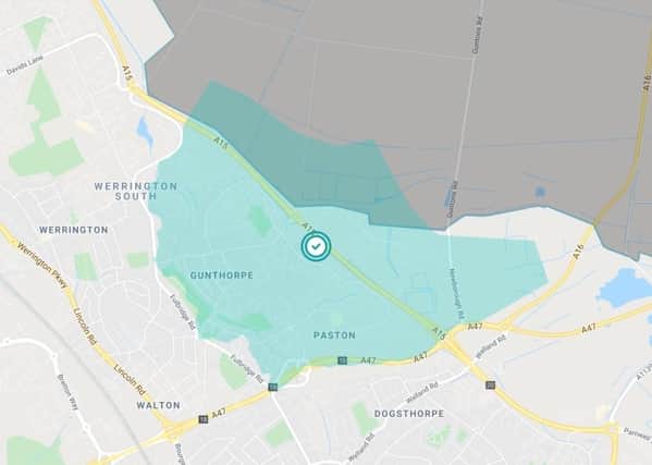 The area of Peterborough affected by a power cut earlier today.