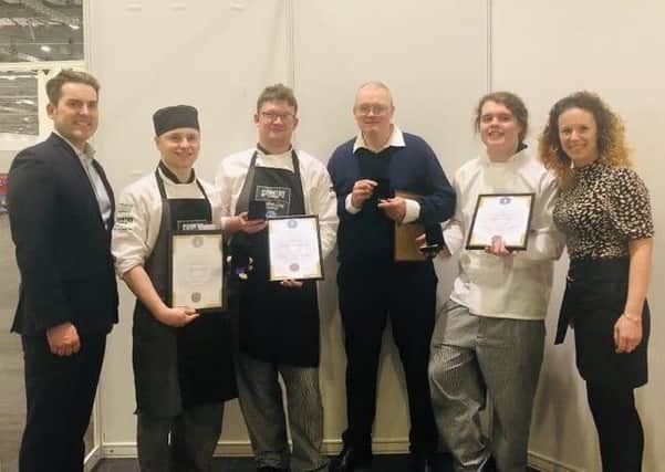 Left to right - Steve Lyons (Thomas Ridley Sales director) Joel Barton, Robert Manterfield, Trevor Braid (chef lecturer) Chester Briddon, Charlotte Butcher (Thomas Ridley Territory Manager)