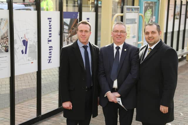 From left, Clint Mayor, Project Manager at McLaren, Mark Broadhead, Centre Director at Queensgate, and Stephen Randall, Project Director at McLaren.