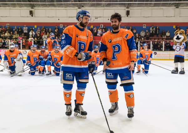 Brothers James (left) and Robert Ferrara were honoured by Phantoms  teammates and fans after an 8-3 win over Swindo. Photo: Tom Scott.