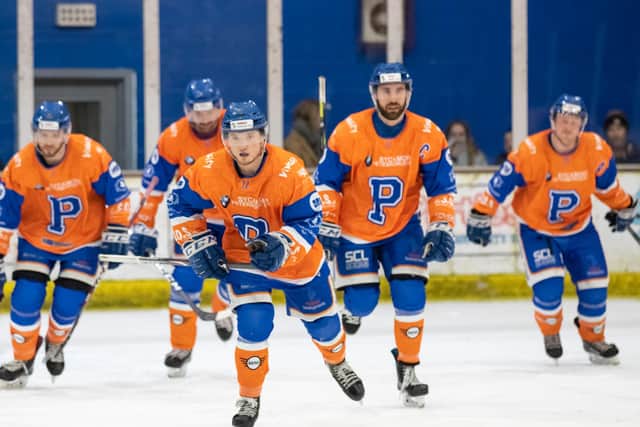 Glenn Billing celebrates a goal for Phantoms against Swindon. Photo: Tom Scott.