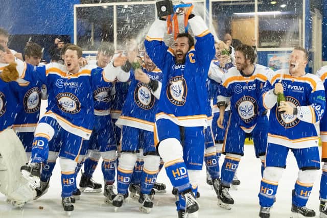 James Ferrara celebrates a Phantoms trophy success last year.