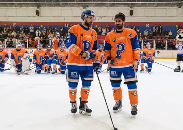 Brothers James (left) and Robert Ferrara were celebrated by teammates and fans after their  last game for Phantoms. Photo: Tom Scott.