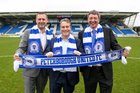 Posh co-owners from left, Darragh MacAnthont, Stewart 'Randy' Thompson and Dr Jason Neale.