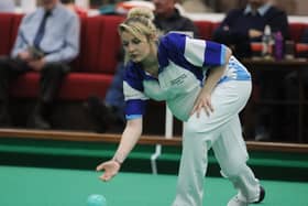 Katie Bailey in action at the Northants County Indoor Bowls Finals.