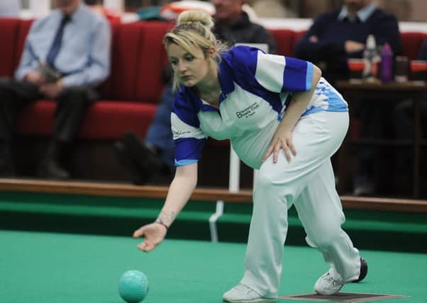 Katie Bailey in action at the Northants County Indoor Bowls Finals.