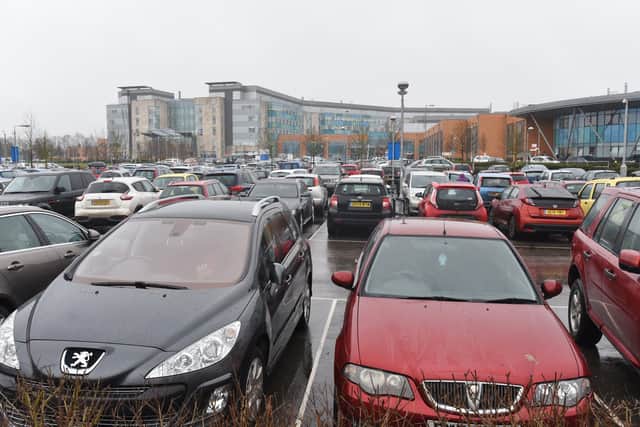 Cars parked at Peterborough City Hospital