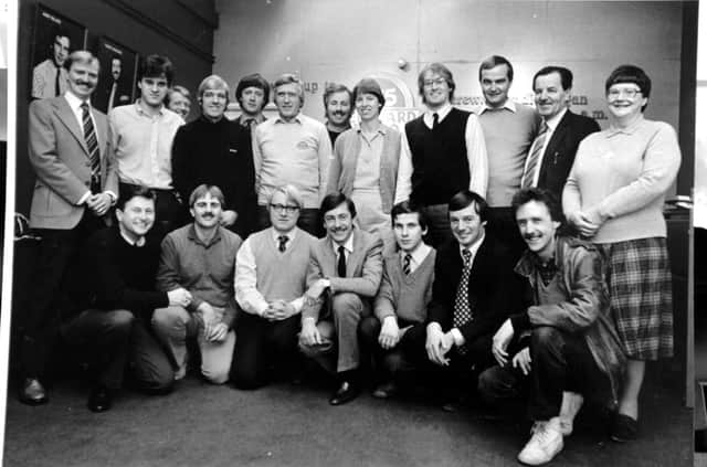 Hereward Radio DJs and staff. Stewart Francis (front centre). Steve Allen (front left) from 1984