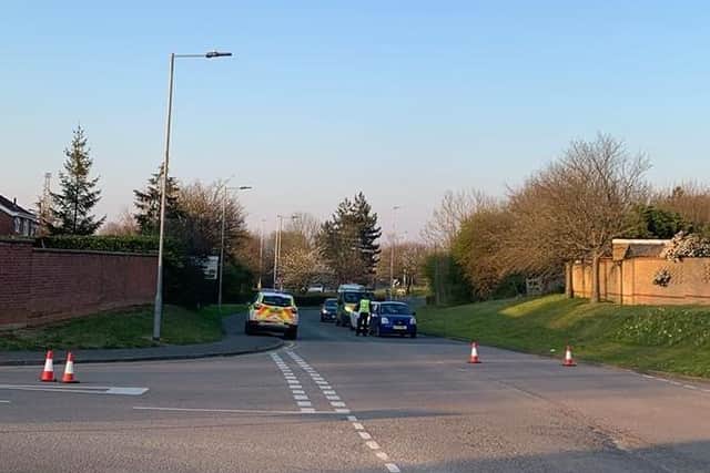 A road block set up in Gunthorpe Ridings. Photo: Cambridgeshire police
